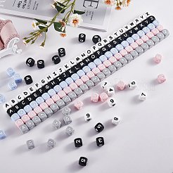 108 Pcs White Cube Silicone Beads Letter Number Square Dice Alphabet Beads with 2mm Hole Spacer Loose Letter Beads for Bracelet Necklace Jewelry Making&nbsp;JX438B