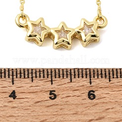 Brass Glass Triple Star Pendant Necklaces&nbsp;KK-CBAB173-03G-09
