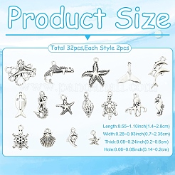 32Pcs 16 Styles Ocean Theme Tibetan Style Alloy Rhinestone Settings & Pendants&nbsp;FIND-YW0011-86