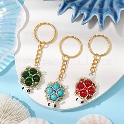 Handmade Glass Seed Beads & Malaysia Jade Red Jasper Beads Synthetic Turquoise Green Aventurine Turtle Pendant Keychain&nbsp;KEYC-MZ00024