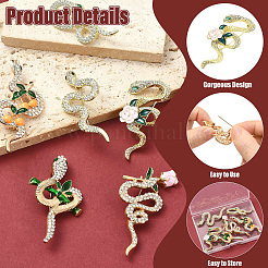 6Pcs 6 Styles Sanke with Rose Alloy Rhinestone Brooches&nbsp;JEWB-CJ0001-81