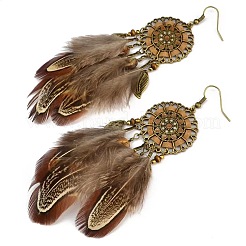 Bohemian Style Alloy Feather with Flat Round Chandelier Earrings&nbsp;FS-WGB45E0-01
