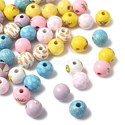 50Pcs 10 Styles Easter Theme Printed Wood Beads&nbsp;WOOD-FS0001-42