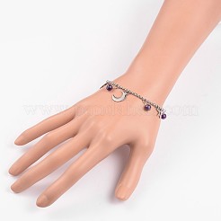 Moon & Star Stainless Steel Gemstone Charm Bracelets&nbsp;BJEW-JB01935-03