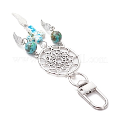 4Pcs Woven Net/Web with Wing Alloy & Synthetic Turquoise Cross Round Pendant Decoration&nbsp;HJEW-JM03055