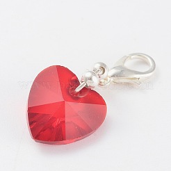 Heart Glass Pendants with Silver Color Plated Brass Lobster Claw Clasps&nbsp;HJEW-JM00176