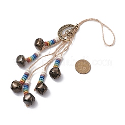 Natural Lava Rock & Iron Bell Pendant Decoration&nbsp;HJEW-JM02418