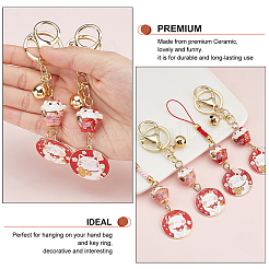 4Pcs 4 Style Porcelain Lucky Cat Pendant Decorations & Keychains&nbsp;KEYC-OC0001-41