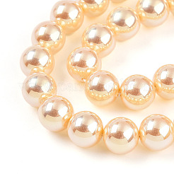 UV Plating Pearlized Glass Pearl Beads Strands&nbsp;GLAA-F128-01B-T6