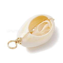 Natural Cowrie Shell Copper Wire Wrapped Pendants&nbsp;PALLOY-JF02936-03