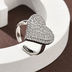 Heart Brass Micro Pave Cubic Zirconia Cuff Rings for Women&nbsp;RJEW-A069-12P-02