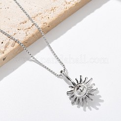 304 Stainless Steel Sunflower Pendant Box Chain Necklaces for Women&nbsp;NJEW-R011-01P
