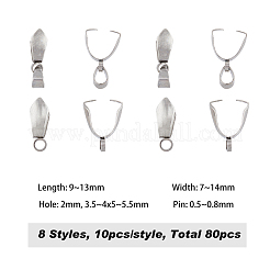 80Pcs 8 Style 201 Stainless Steel Pendant Pinch Bails&nbsp;STAS-FH0001-73