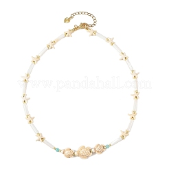 Summer Beach Dyed Synthetic Turquoise Starfish Turtle & Natural Shell Column Graduated Beaded Necklaces with Natural Amazonite Faceted Round Beads&nbsp;NJEW-JN06601-01
