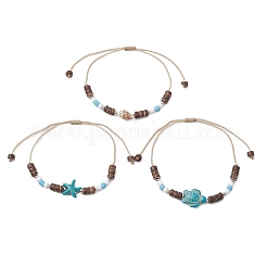3Pcs 3 Styles Summer Beach Starfish Turtle Shell Shape Adjustable Anklets&nbsp;AJEW-AN00635