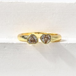 Brass Micro Pave Cubic Zirconia Cuff Rings for Women&nbsp;RJEW-F181-09G-01