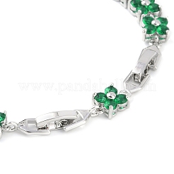 Noble Gift Ideas for Lady Platinum Tone Brass Micro Pave Cubic Zirconia CZ Flower Link Chain Bracelets&nbsp;BJEW-L472-09-1