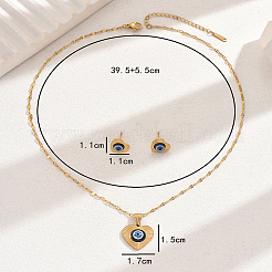 Vintage 201 Stainless Steel & Plastic Heart with Evil Eye Stud Earrings & Pendant Necklaces Set for Women&nbsp;JC7248