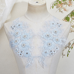 1Pair Flower Shape Polyester & Sequin Embroidery Cloth Iron On Patches&nbsp;DIY-CY0003-82A