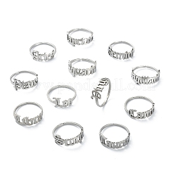 Non-Tarnish 12Pcs 12 Constellation 304 Stainless Steel Open Cuff Rings Set for Women&nbsp;RJEW-TZ0001-02