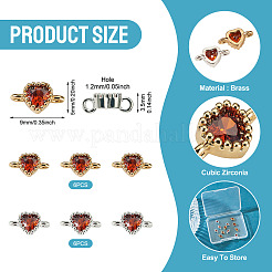 12Pcs 2 Colors Brass Pave Cubic Zirconia Heart Links Connector Charms&nbsp;KK-TA0003-48G