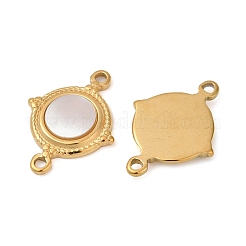 304 Stainless Steel Natural White Shell Flat Round Connector Charms&nbsp;STAS-L288-14G-02