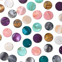 56Pcs 7 Colors Dyed Natural Flat Round Shell Pendants&nbsp;SHEL-FS0001-13