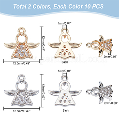 20Pcs 2 Colors Rack Plating Brass Micro Pave Clear Cubic Zirconia Charms&nbsp;KK-PH0009-43