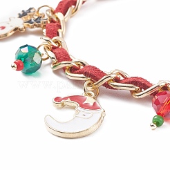 Christmas Candy Cane & Reindeer & Moon Alloy Charm Bracelet with Glass Beads&nbsp;BJEW-TA00090-02