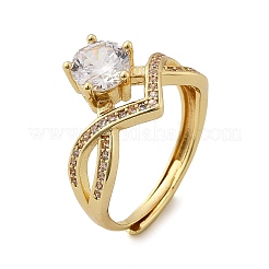 Brass Micro Pave Clear Cubic Zirconia Finger Rings for Women&nbsp;RJEW-U049-03G