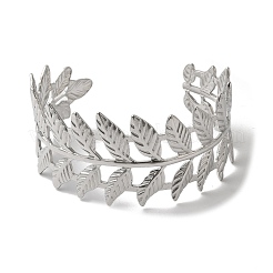 Stainless Steel Hollow Leaf Open Cuff Bangles for Women&nbsp;BJEW-G719-14P