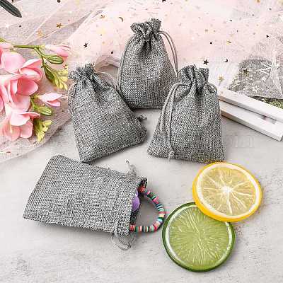 Polyester Imitation Burlap Packing Pouches Drawstring Bags&nbsp;X-ABAG-R005-9x12-04-1