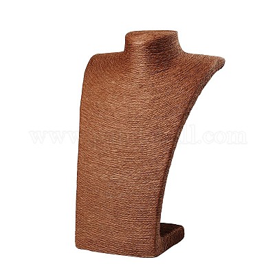 Stereoscopic Necklace Bust Displays, PU Mannequin Jewelry Displays, Covered  by Rattan, Saddle Brown, 350x230x140mm