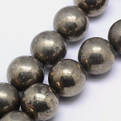 Natural Pyrite Beads Strands&nbsp;G-L031-14mm-01-1