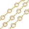 Brass Chain, with Glass Links, Cadmium Free & Nickel Free & Lead Free, Flower, Soldered, with Spool, Real 18K Gold Plated, 12x6.5x3mm