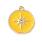 Alloy Enamel Pendants, with Rhinestone, Golden, Flat Round with Star Charm, Gold, 23x21x1.5mm, Hole: 1.6mm