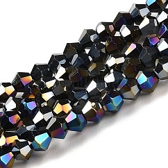 Transparent Electroplate Glass Beads Strands, AB Color Plated, Faceted, Bicone, Black, 4x4mm, Hole: 0.8~1mm, about 75~78pcs/strand, 28~29cm