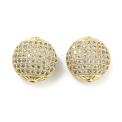 Brass Beads, with Clear Cubic Zirconia, Flat Round, Real 18K Gold Plated, 14.5~15x9mm, Hole: 1.5~1.8mm