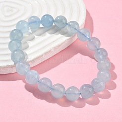 Natural Aquamarine Round Bead Stretch Bracelets for Men Women&nbsp;BJEW-U034-01A-02