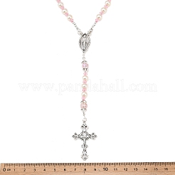Glass Pearl Rosary Bead Necklace&nbsp;NJEW-TA00082-01