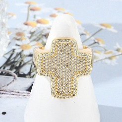 Brass Micro Pave Clear Cubic Zirconia Open Cuff Rings for Women&nbsp;LS-RJEW-R011-03G-01