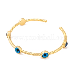 Evil Eye Brass Enamel Open Cuff Bangles for Women&nbsp;BJEW-S147-08G-02