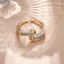 Brass Micro Pave Clear Cubic Zirconia Cuff Finger Rings for Women&nbsp;RJEW-C116-19G