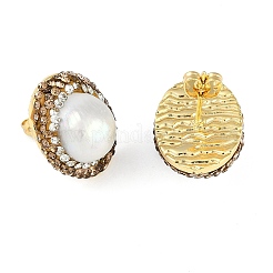 Rack Plating Oval Brass With Rhinestone & Natural Pearl Handmade Indonesia Stud Earrings&nbsp;EJEW-U010-02B-G