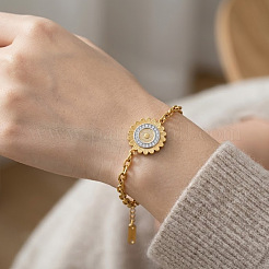 304 Stainless Steel Crystal Rhinestone Sunflower Link Bracelets for Women&nbsp;WGA3B67-01