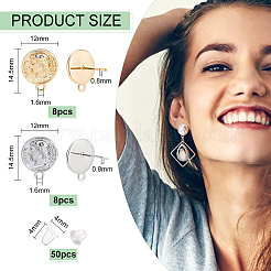 16Pcs 2 Color Brass Stud Earring Findings&nbsp;KK-BC0010-36