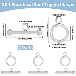 25Pcs 304 Stainless Steel Toggle Clasps&nbsp;STAS-BBC0009-60B