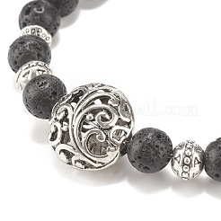 Natural Lava Rock Stretch Bracelet with Alloy Leaf Beads&nbsp;BJEW-JB08041