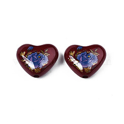 Flower Printed Opaque Acrylic Heart Beads&nbsp;SACR-S305-28-L02