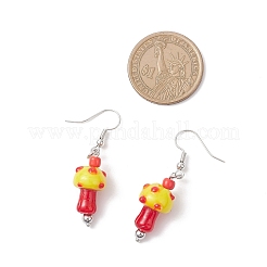 Mushroom 304 Stainless Steel Lampwork Dangle Earrings&nbsp;EJEW-JE06539-01